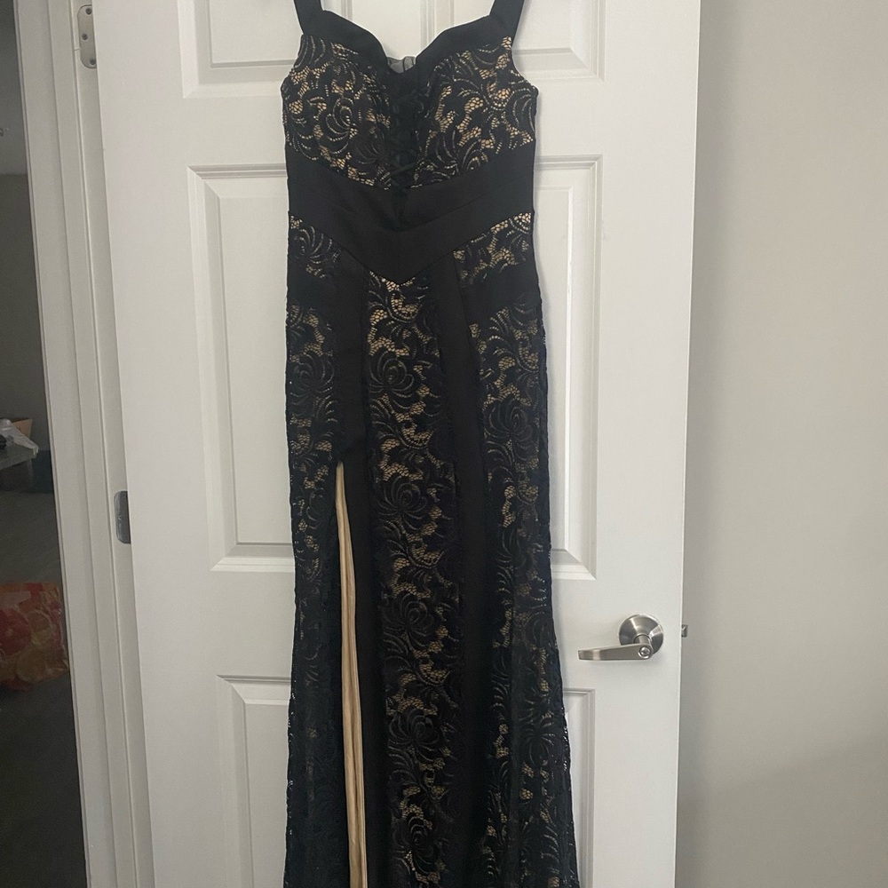 Elegant Black and Gold Lace Gown